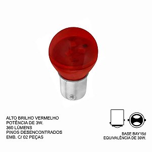 PAR LÂMPADA LED 24V LUZ VERMELHA FREIO LATERAL 3W AUTOPOLI