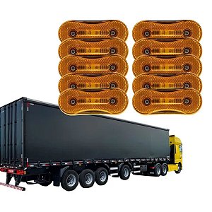 KIT 10 LANTERNA LATERAL BAÚ CARRETA FACCHINI ÂMBAR 24V