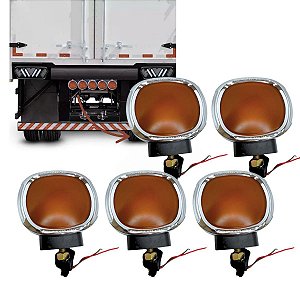 KIT 5 LANTERNA TRASEIRA P PARA-CHOQUE UNV AMBAR CROMADO LED