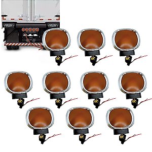 KIT 10 LANTERNA TRASEIRA P PARA-CHOQUE UNV AMBAR CROMADO LED