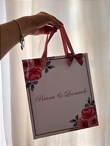 Convite Personalizado para Padrinhos Casamento – 2 Sacolas com Fita de Cetim 25x21x9cm