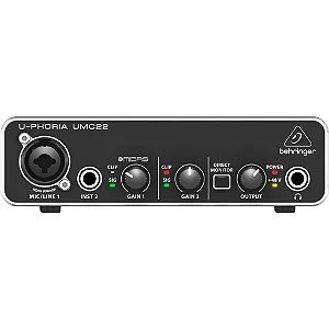 Interface de Áudio BEHRINGER UMC22 USB  U-PHORIA Pré MIDAS C/ Phanton Power 48v