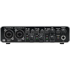 Interface de áudio BEHRINGER UMC204HD U-PHORIA 24 bits/96 Pré MIDAS