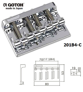 Ponte p/Baixo Gotoh 201B-4-C - 4 cordas Cromada - Acompanham Parafusos