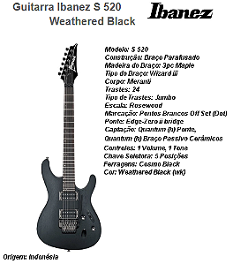 Guitarra IBANEZ S520WK c/ Floyde Rose cor: Preta