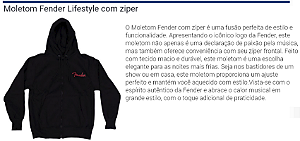 Moleton Fender Preto (LIFESTYLE) Feito no Brasil autorizada pela Fender  disponível: P