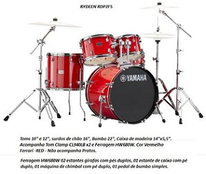 RYDEEN 22" - RDP2F5 Bateria Acústica Yamaha cor: Vermelha Ferrari acompanha Ferragens HW680W