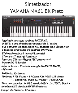 MX-61 BK V2 - USB 2.0  Sintetizador Yamaha 61 Teclas c/ fonte