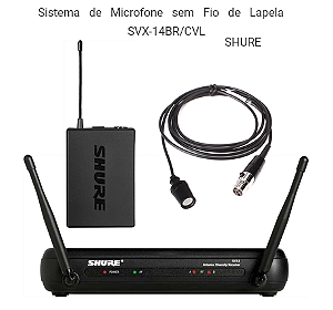 Microfone SHURE Sem Fio Tipo Lapela SVX14BR- CVL - Freq. J9 584-608 mhz