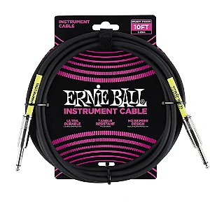 Cabo p/ instrumento Ernie Ball - plugs de metal - Preto 3m PO6048