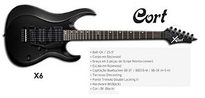 Guitarra CORT X6 - c/ Floyde Rose - (HSH) 2 Humbuckers e 1 Single cor: Preta