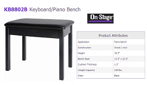 Banco Piano Digital/Tecladista cor: Preto KB8802B ON STAGE