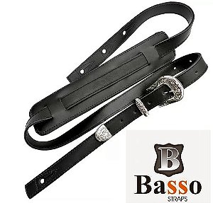 Correia Basso Couro Clássica modelo VT SL27 fivela enfeitada Country prateada : Preta