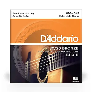 Encordoamento DADDARIO Violão Aço Bronze 80/20EJ10B(0.10/0.47)Extra Light c/corda extra