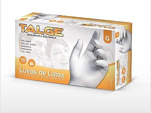 Luva de Látex com Pó Tamanho G – Talge | Uso Geral | Caixa com 100 Unidades