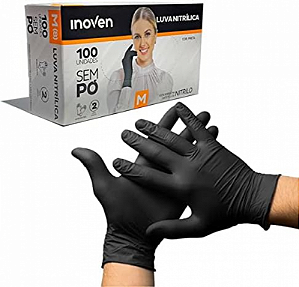 Luva Nitrílica Sem Pó Preta Tamanho P – Inoven | Uso Industrial | Caixa com 100 Unidades