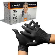Luva Nitrílica Sem Pó Preta Tamanho M – Inoven | Uso Geral | Caixa com 100 Unidades