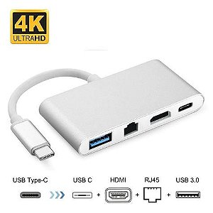 Hub USB C para 04 Saidas(usb c,hdmi,rj45,usb 3.0)