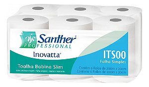 PAPEL TOALHA BOBINA PARA BANHEIRO LUXO ROLO GRANDE 6 UNIDADES - SANTHER