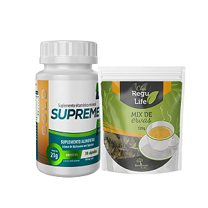 Supreme Gold e Chá Regu Life Bem Estar Life
