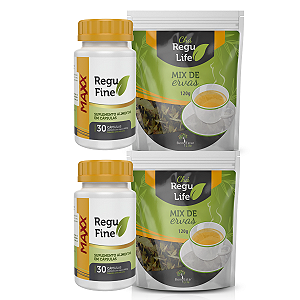 Kit 2 Regu Fine Maxx Termogênico 7x mais potente + 2 Chá Regu Life pacote Bem Estar Life