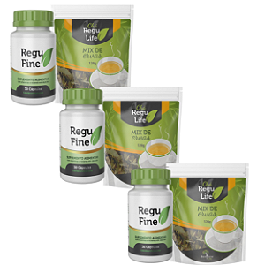 Kit 3 Regu Fine e 3 Chá Regu Life Combo Emagrecedor 5x mais forte Bem Estar Life