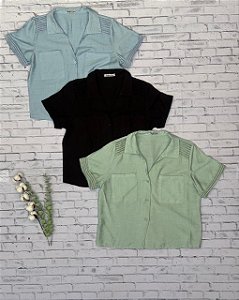 Camisa Viscolinho com Detalhes nos Ombros e Braços