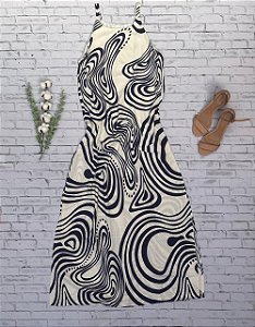 Vestido em Viscose Forrado Azul e Branco