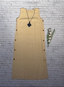 Vestido de Linho Cru com Botões nas Laterais
