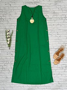 Vestido de Linho com Botões Laterais