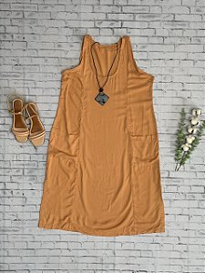 Vestido Midi de Viscolinho com Bolsos Frontais