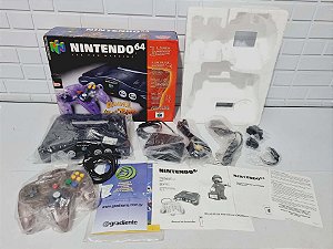 j121- Console Nintendo 64 Atomic Purple completo na caixa