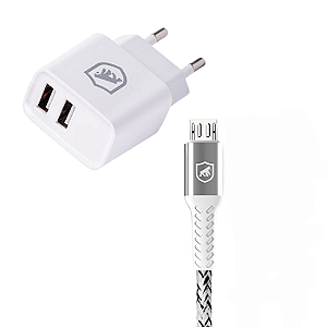 KIT CARREGADOR DE PAREDE FLEX + CABO NYLON KEVLAR - USB/ V8 - 1,5M - GSHIELD