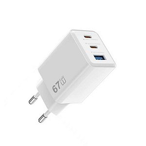 CARREGADOR WIWU CUBE 67W GAN 2 USB-C + USB-A BRANCO