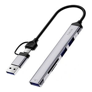 ADAPTADOR HUB WIWU ZOLO 5 EM 1 USB-C + USB-A CINZA