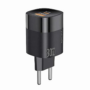 CARREGADOR HREBOS QUANTUM CHARGE 30W USB-C + USB-A PRETO CRG-224