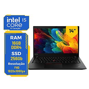 Notebook Lenovo Thinkpad T14 Core I5 10ª Ger 16gb 256gb Ssd