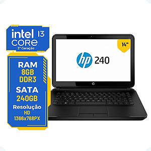 Notebook Hp 240-G2 Core i3-3ª 8gb 240gb Sata tela 14 Hd