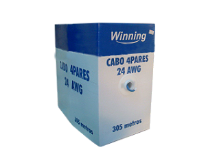 Cabo de Rede 4 Pares 24 AWG Winning Preto CAT-5e Caixa 305mt