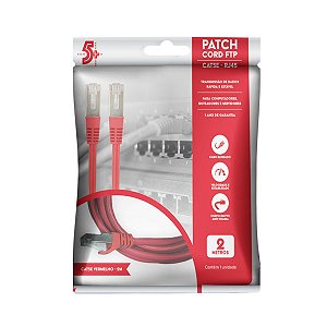 Cabo de Rede Ftp Patch Cord Cat-5E - 2M - Vermelho