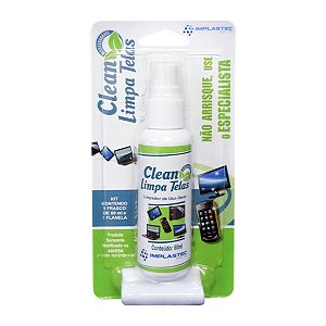 Limpa Tela Clean para Celulares Smartphones TV/LCD/DVD/TECLADO 60ML Implastec