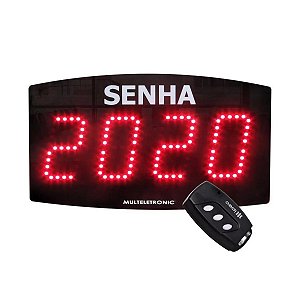 Painel de Senha 4 Dígitos 270X137MM Sequencial Digital com Controle Multeletronic - Vermelho