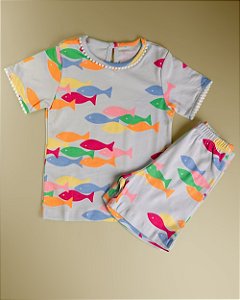 Conj. Pijama BLUSA E SHORTS manga curta - PEIXE COLORIDO