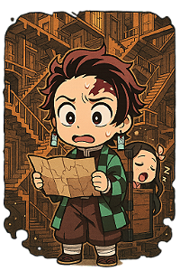 🗺️ Tanjiro e Nezuko Perdidos – Coleção Chibi