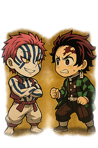 🔥 Tanjiro x Akaza – Coleção Chibi