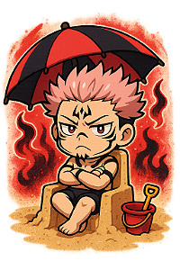 ✨🔥 Sukuna na Praia – Jujutsu Kaisen | Camisa Anime Chibi
