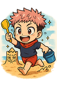 ✨🏖️ Chibi Itadori na Praia – Jujutsu Kaisen | Camisa Anime