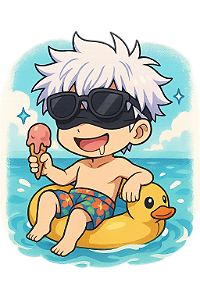 ✨🏖️ Chibi Gojo na Praia – Jujutsu Kaisen | Camisa Anime