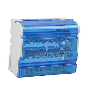 Bloco de distribuicao modular 11 furos  125A azul 4 barramento