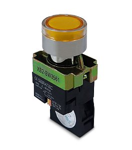 Botao de Impulso Iluminado Metalico Amarelo 22MM 1NA 24V